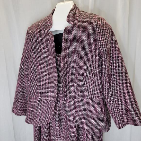 Aqua Tank Fit and Flare Dress and Matching Jacket Black Pink Tweed, L - Picture 2 of 12
